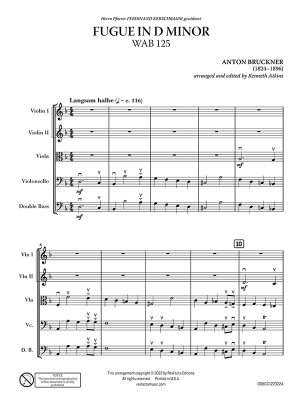 Fugue in D Minor, WAB 125 preview 1